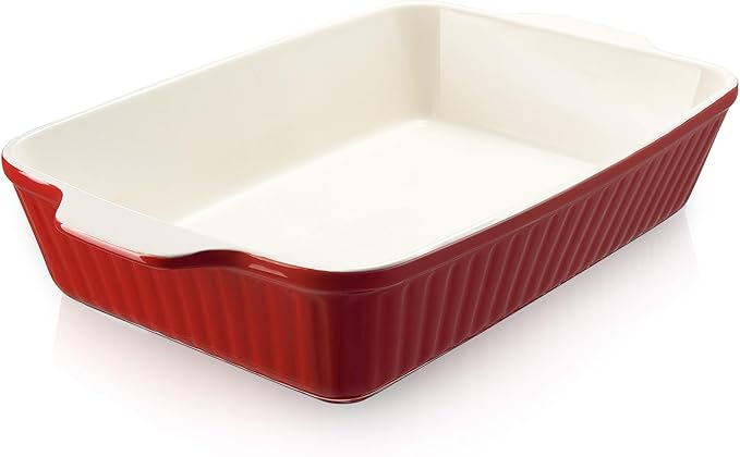 DOWAN 9x13-inch Deep Casserole Baking Dish for Lasagna, 135 oz Ceramic Pan with Handles, Oven Safe