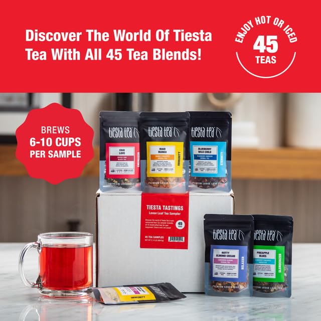Tiesta Tea - Tiesta Tastings Sampler Dry Flight Set, Loose Leaf, High to No Caffeine, Makes Hot and