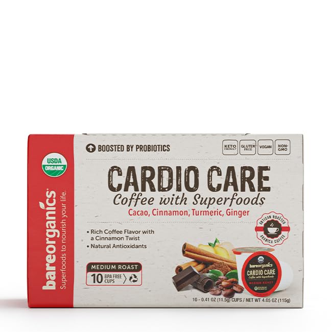 BareOrganics 13313 Cardio Care USDA Organic Coffee Pods, Compatible Organic Coffee Pods, Infused