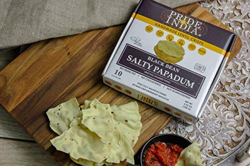 Pride Of India - Salty Black Bean Namkeen Papadum Lentil Crisp - Pack of 6-10 count Box (3.53oz
