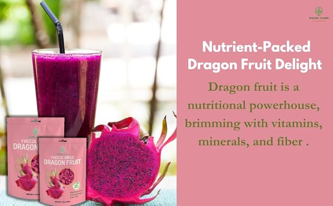 NOKKI FARM Freeze Dried Dragon Fruit - Healthy & Exotic Tropical Superfood Snacks, No Added Sugar