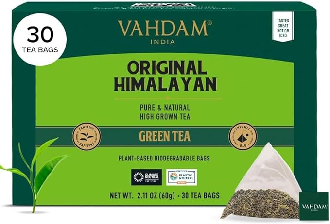 VAHDAM, Himalayan Green Tea (30 Count) High Grown, Non GMO, Gluten Free, Med Caffeine | Earthy &