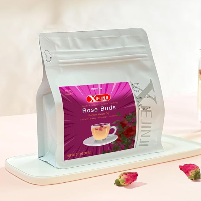 XIEJINJI Rose Tea - 100% Pure Loose Dried Rose Buds(5.3oz/150g) - Food Grade Natural Herbal Tea