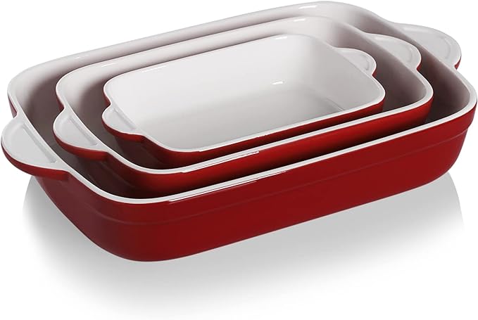 Sweejar Casserole Dishes for Oven, Ceramic Bakeware Set of 3, Lasagna Pan Deep with Handle