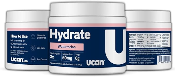 UCAN Hydrate Electrolyte Drink Mix (Watermelon, 30 Servings) Sugar-Free, Keto-Friendly, Vegan