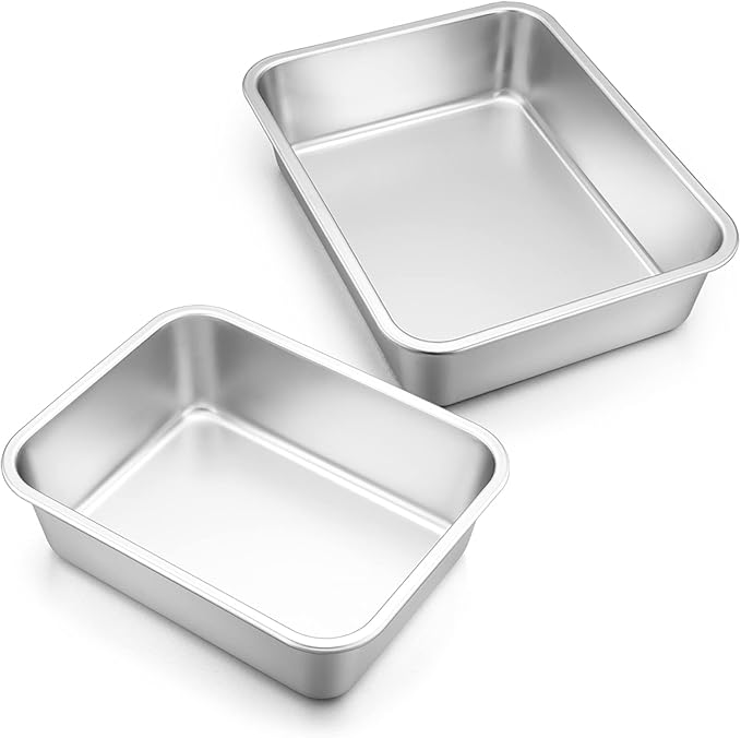 Deep Lasagna Pan Set of 2, E-far Stainless Steel Rectangular Roasting Baking Pans, 12.75 x 10 &