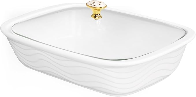 12" x 8" Ceramic Casserole Baking Dish With Glass cover, Lasagna Pan Deep for Oven, 2.2 Quarts