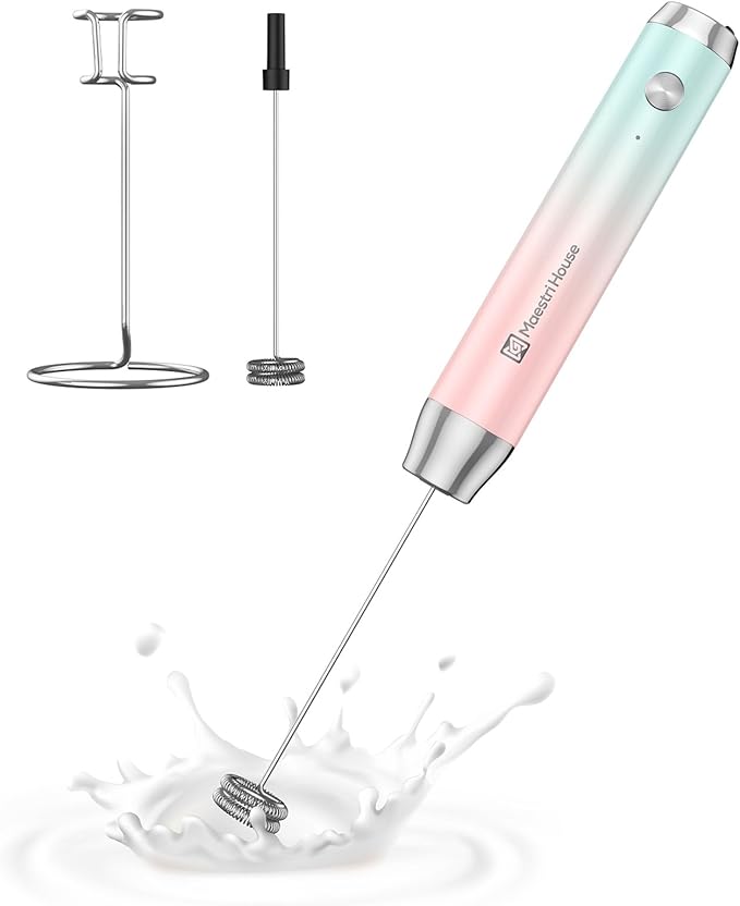 Maestri House Rechargeable Milk Frother with Stand, LunaFro Handheld Electric Foam Maker Waterproof