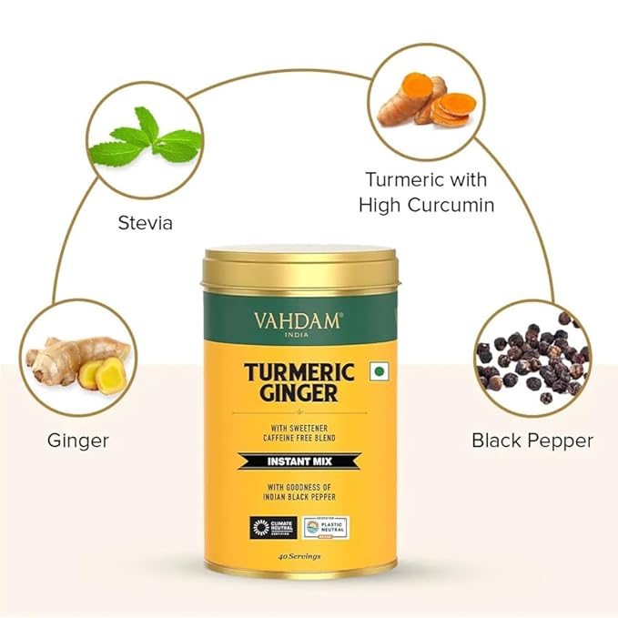 VAHDAM, Golden Milk Powder/Turmeric Ginger Latte Mix (100g, 40 Cups) Caffeine-Free | Powerful