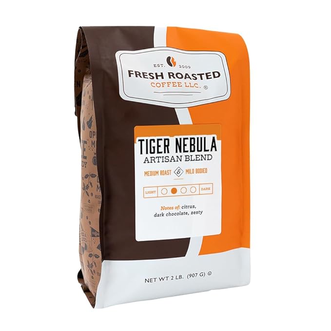 Fresh Roasted Coffee, Tiger Nebula, 2 lb (32 oz), Medium Roast, Kosher, Whole Bean