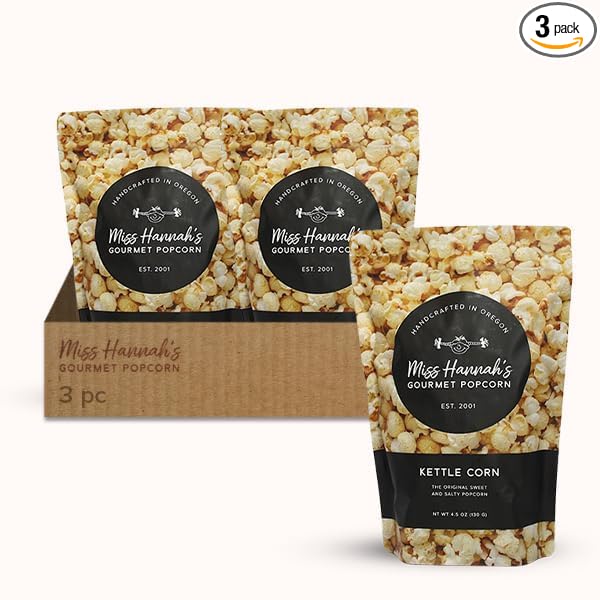 Miss Hannah's Gourmet Kettle Corn - Classic Sweet & Salty Crunchy Popcorn | Vegan, Gluten-Free