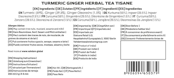 VAHDAM, Turmeric Ginger Herbal Tea (50+ Cups, 3.53oz) Caffeine Free | 100% Pure Herbal Blend