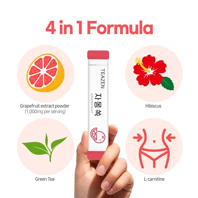 TEAZEN Grapefruit Tea, Sugar Free, Hibiscus and Green Tea, Powdered Mix Beverage from Korea, 10