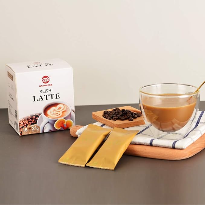 GANOHERB Reishi Mushroom Latte Coffee Powder, 4 in 1 Instant Arabica Coffee with Organic Ganoderma