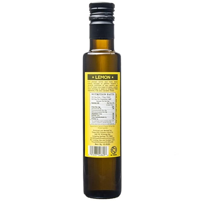 Texas Hill Country Olive Co Lemon Infused Olive Oil - Cold Pressed Gourmet EVOO Olive Oil - Great