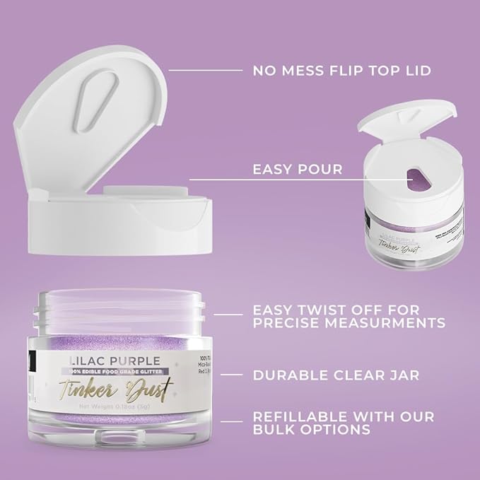 Bakell - Lilac Purple Tinker Dust (5g, 1x Jar) Edible Glitter for Food, Desserts, and Beverages!