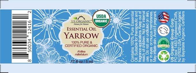 US Organic 100% Pure Yarrow Essential Oil, USDA Certified Organic, Steam Distilled, Achillea