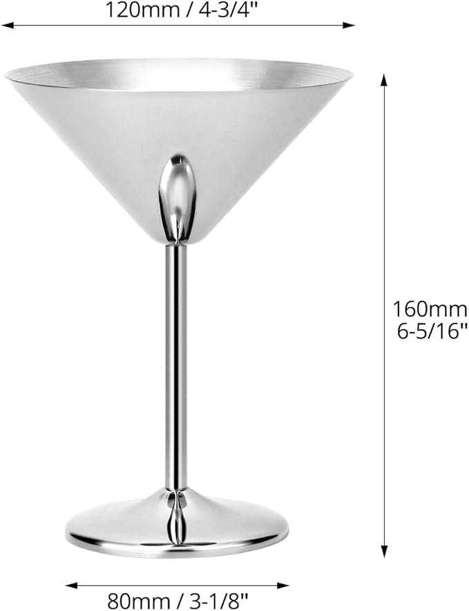 QWORK 304 Stainless Steel Martini Glasses - 8oz Unbreakable, 6 Pack Shatterproof Cocktail Goblets