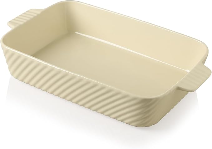 Sweejar Ceramic 13 x 9 Baking Pan, Cake Baking Dish for Brownie, Porcelain Striped Casserole Dishes