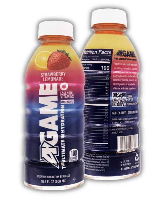 A-GAME Sports Drink, Strawberry Lemonade, The Ultimate Hydration Sports Beverage for Athletes, 8