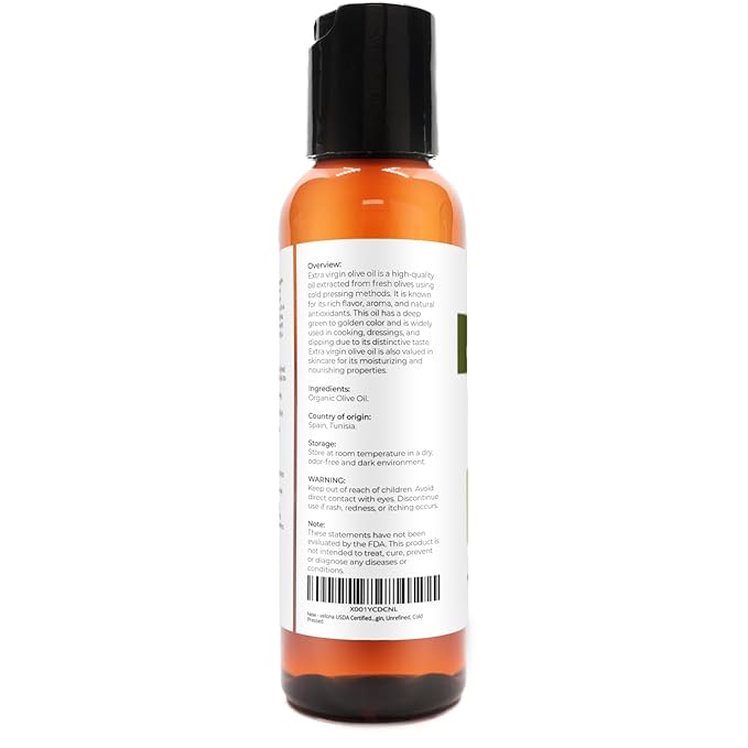 velona USDA Certified Organic Olive Oil - 2 Fl Oz | 100% Pure and Natural Carrier Oil | Extra