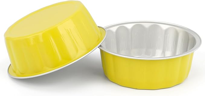 Beasea Aluminum Cups for Baking, 8oz 100 Pack Disposable Ramekins with Lids, Lemon Yellow Aluminum