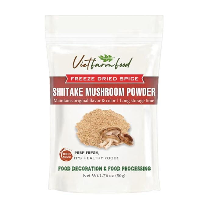 SHIITAKE MUSHROOM POWDER 1.76 Oz (50g) VIETFARMFOOD: Pure, natural freeze-dried spice made from
