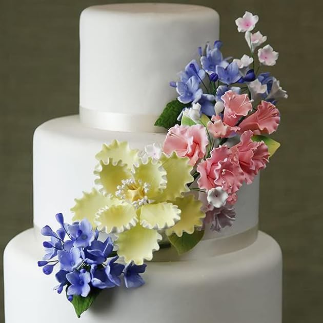Sugar Blossom Cake Spray – Gumpaste Flowers for Cake Decorating – Pink Cherry Blossoms with Green