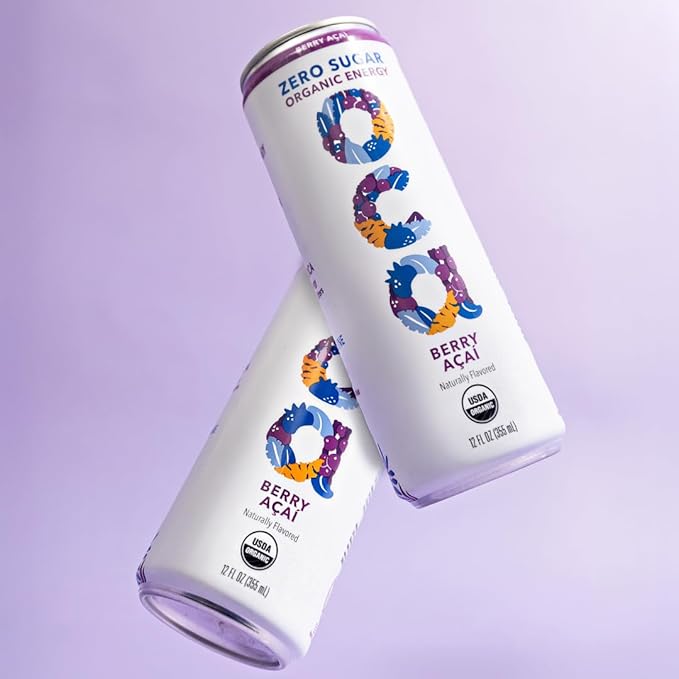 OCA ZERO Berry Acai, Organic energy drink, zero sugar, gluten-free, vegan plant-based, 12 Fl Oz (12
