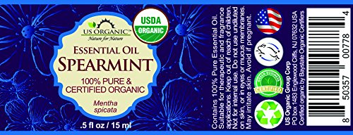 US Organic 100% Pure Spearmint Essential Oil - USDA Certified Organic, Steam Distilled - W/Euro