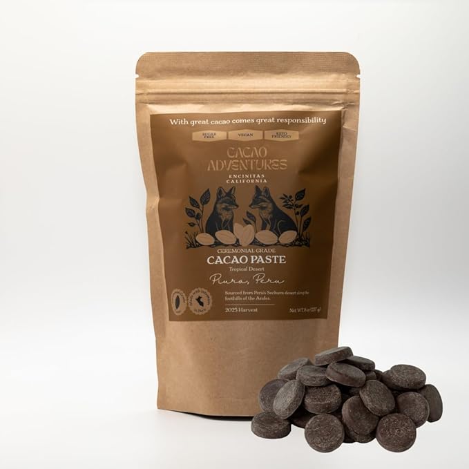 Cacao Adventures Ceremonial Cacao | Tropical Desert Peru 100% Pure Raw Cacao | Dairy Free & Vegan |