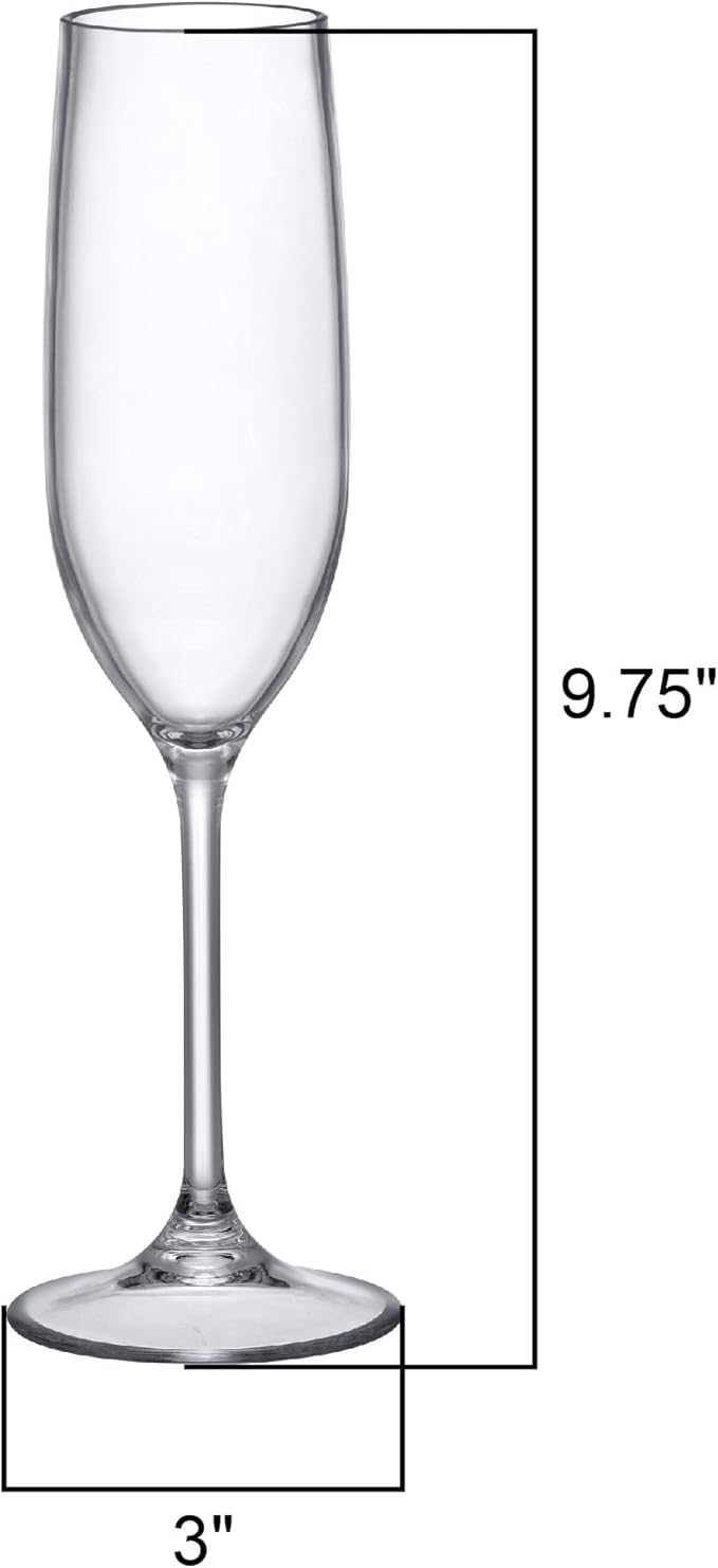 Amazing Abby - Crystal - 8-Ounce Unbreakable Tritan Champagne Flutes (Set of 6), Plastic Wine