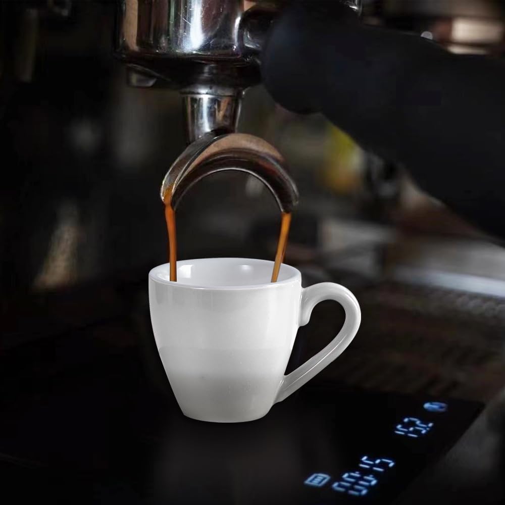 homEdge Porcelain Espresso Shot Cup Set with Saucers and Stainless Steel Spoons - 80 ml / 2.67 oz