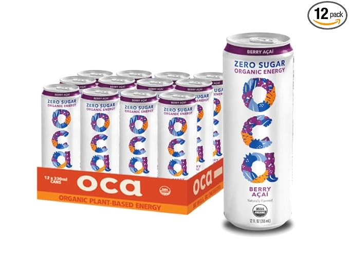 OCA ZERO Berry Acai, Organic energy drink, zero sugar, gluten-free, vegan plant-based, 12 Fl Oz (12