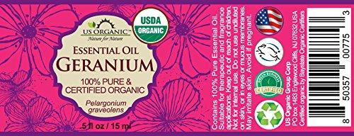 US Organic 100% Pure Geranium Essential Oil - USDA Certified Organic, Steam Distilled - W/Euro