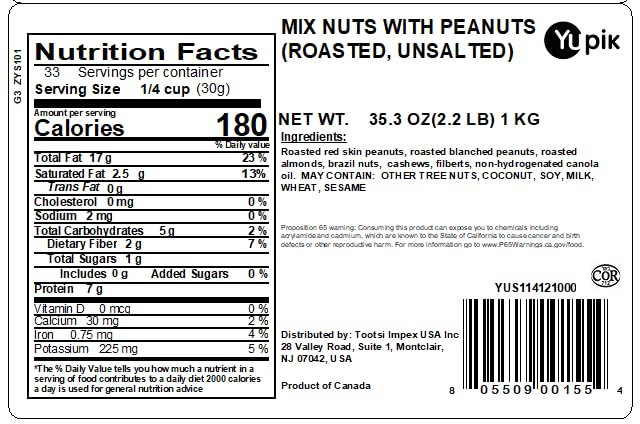Yupik Mixed Nuts, 2.2 lb (35.2 oz), A Blend of Roasted Peanuts, Almonds, Brazil Nuts, Cashews &