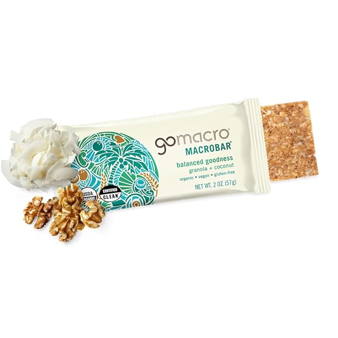 GoMacro MacroBar Organic Vegan Snack Bars - Granola + Coconut (2.0 Ounce Bars, 12 Count)