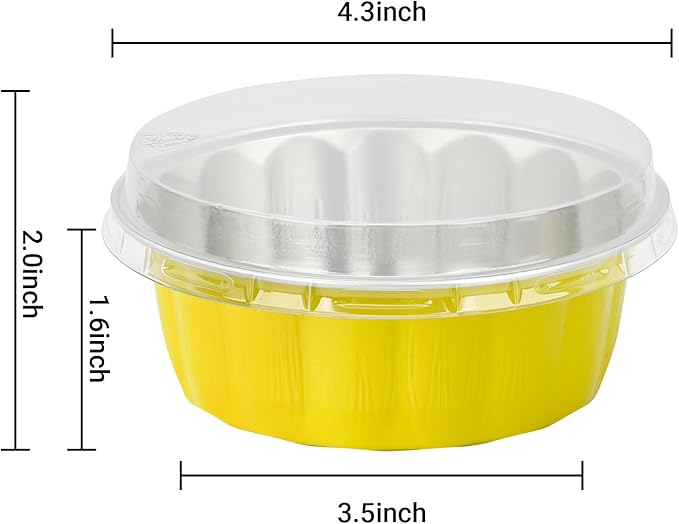 Beasea Aluminum Cups for Baking, 8oz 100 Pack Disposable Ramekins with Lids, Lemon Yellow Aluminum