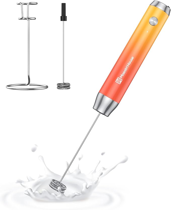 Maestri House Rechargeable Milk Frother with Stand, LunaFro Handheld Electric Foam Maker Waterproof