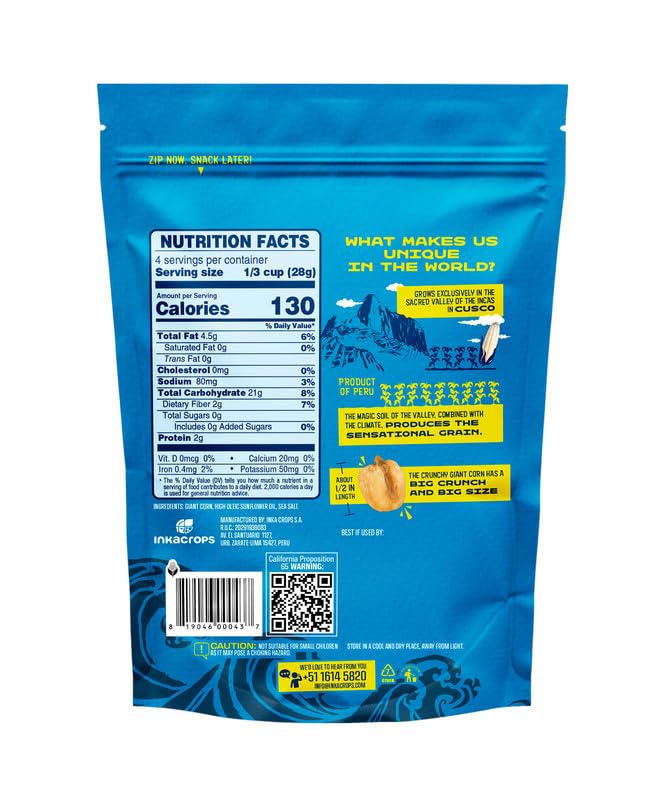 Inka Corn Nuts, Gluten Free Roasted Giant Corn, Original Flavor, 4 Ounce (Pack of 12)