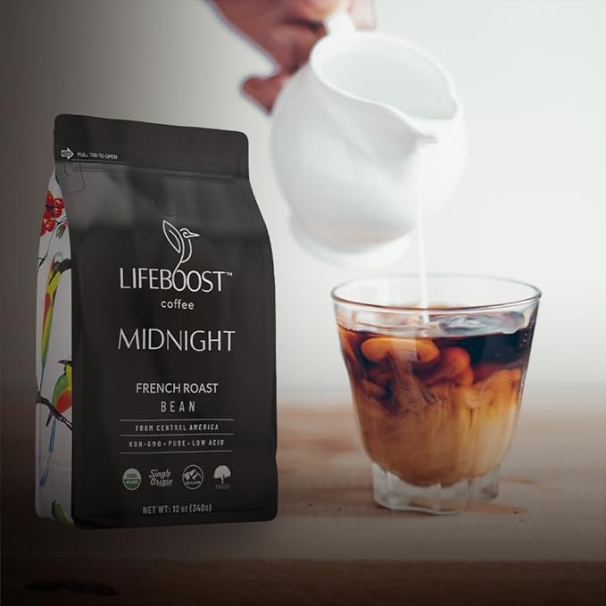 Lifeboost Midnight French Roast Coffee Beans - Single Origin Non-GMO USDA Organic Low Acid French