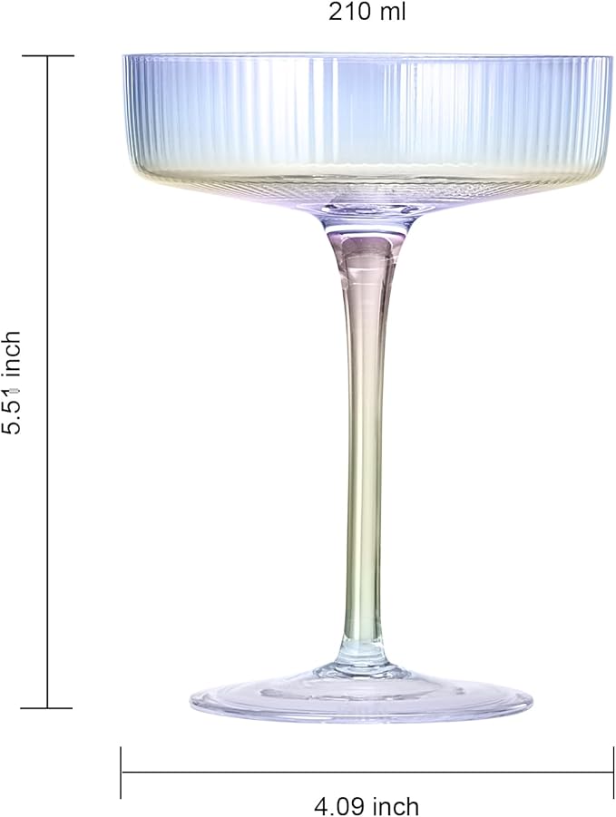 Iridescent Coupe Glasses, Martini, Champagne Cocktails, Vintage Art Deco | Set of 2 | 7.1 oz