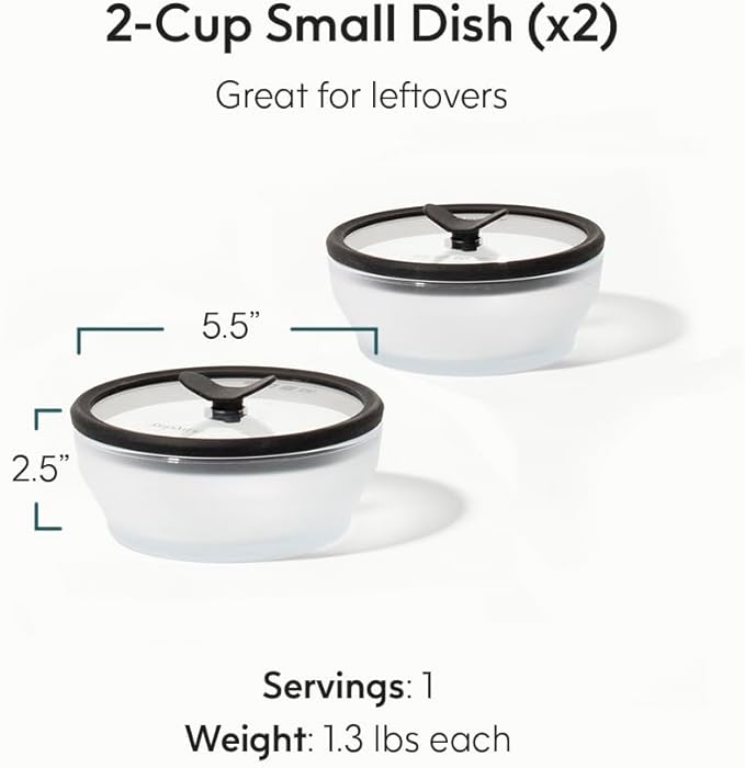 Anyday 2-Pack (2-Cup) Glass Food Storage Set with Glass Lids | Plastic-Free Frosted Meal Prep Bowls