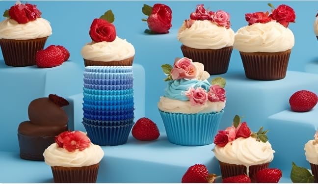 qiqee Mini 300-Count Cupcake Liners Cupcake Cups Food Grade 6 Solid Blue Colors Cupcake Papers