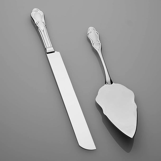 Ella Celebration Cake Knife & Server Set, Silver Wedding Cake Cutting Set, Anniversary Cake Cutter