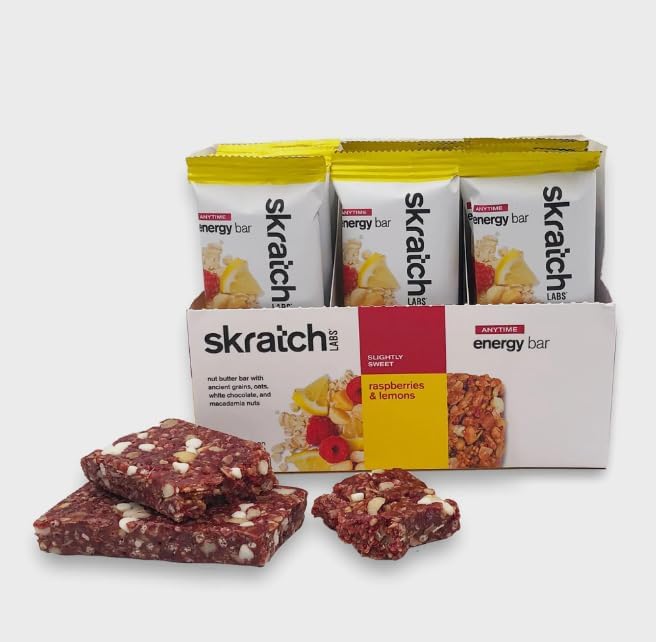 SKRATCH LABS Energy Bar | Raspberry + Lemon (12 pack) | Plant Based Healthy Snack | Low Sugar - 4g