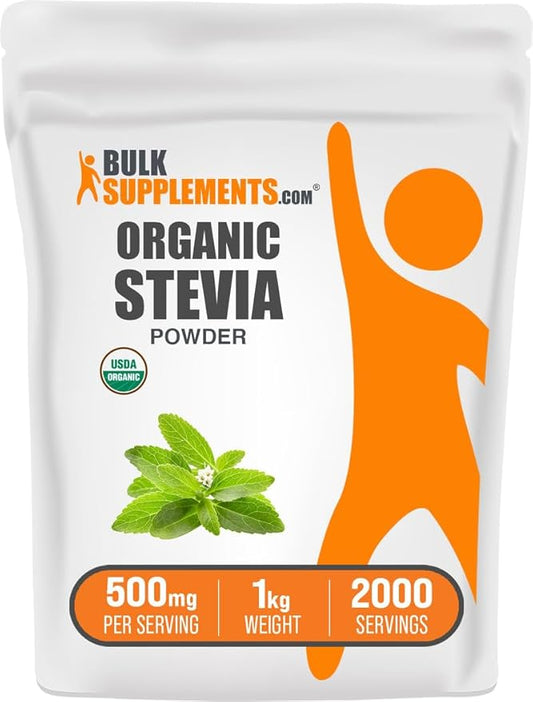 BulkSupplements.com Organic Stevia Powder - Pure Sweetener, Sourced from Stevia Leaves, Herbal