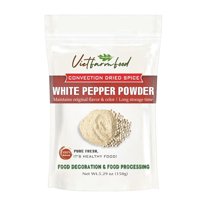 WHITE PEPPER POWDER 5.29 Oz (150g) VIETFARMFOOD: Natural pure, convection dried seasoning made from