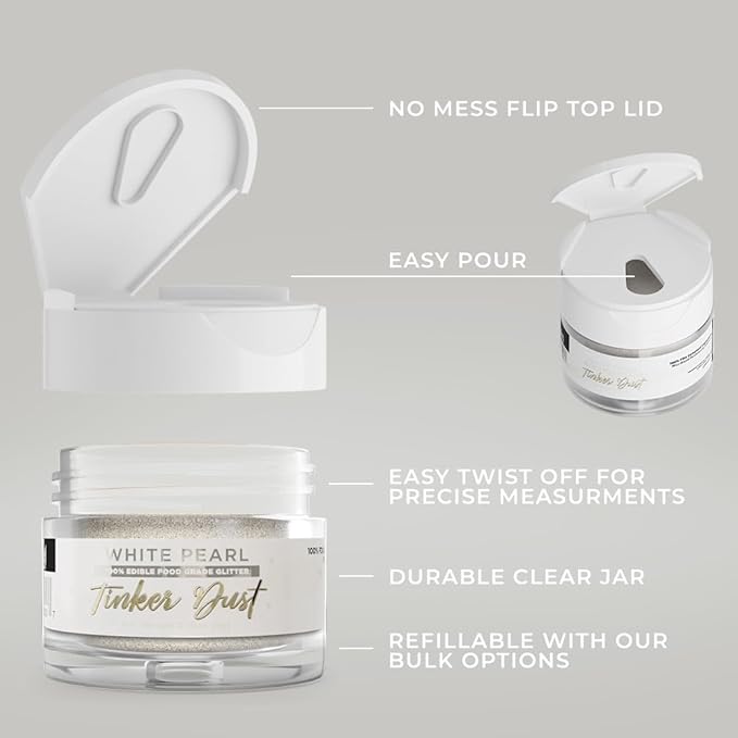 Bakell - White Tinker Dust (5g, 1x Jar) Edible Glitter for Food, Desserts, and Beverages!