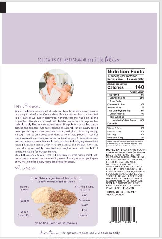 MilkBliss Peanut Butter Chip Soft Baked Lactation Cookies for Breastfeeding, All Natural and GMO